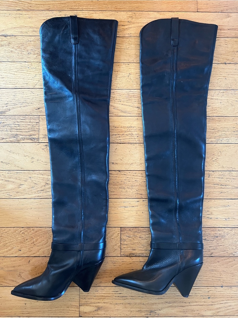 Women’s Black Over-the-Knee Leather Heeled Boots - Picture 2 of 8